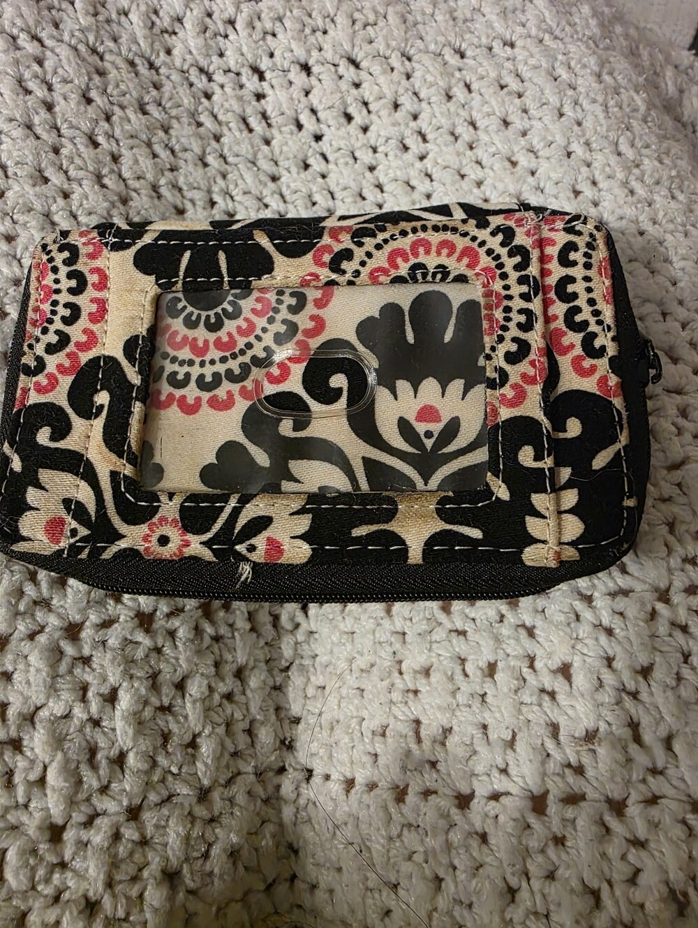 Floral Print Card Wallet - Cream, Black & Coral